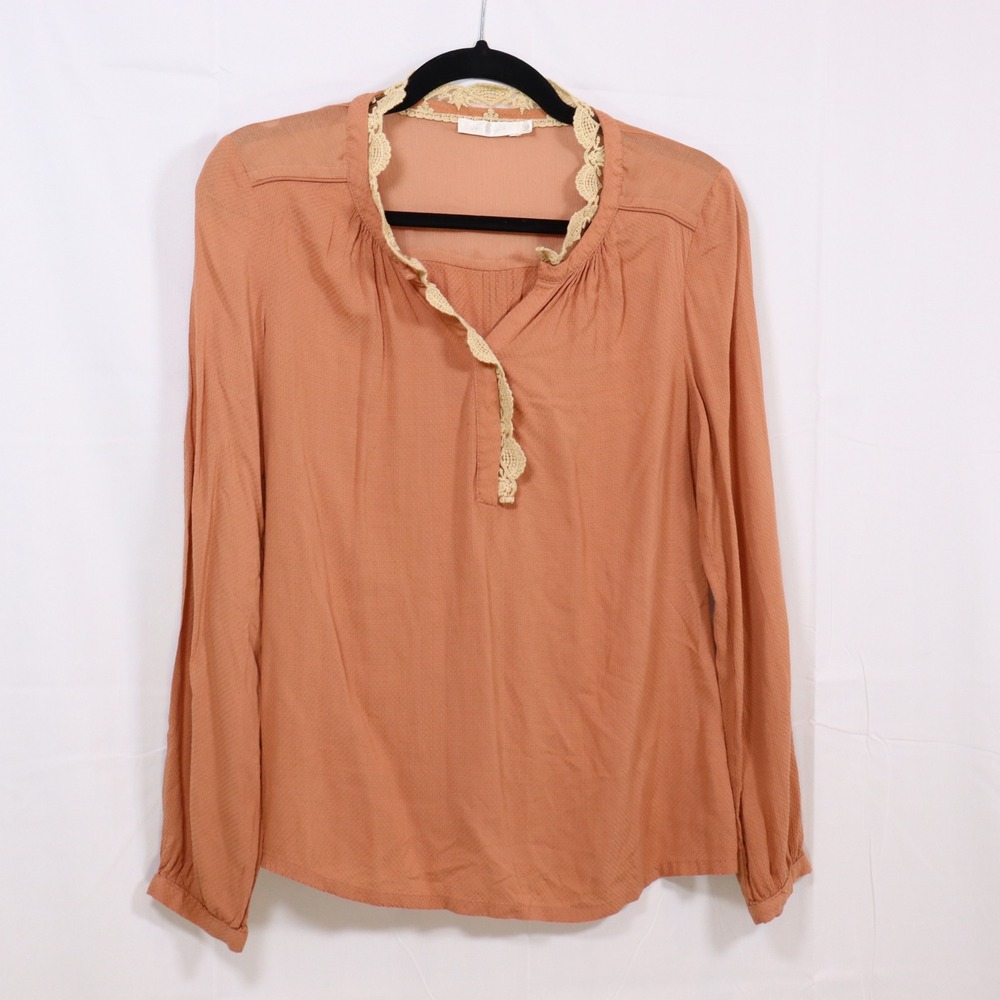 See U Soon Lace Trim‎ Blouse S Orange Womens Crochet Boho Top